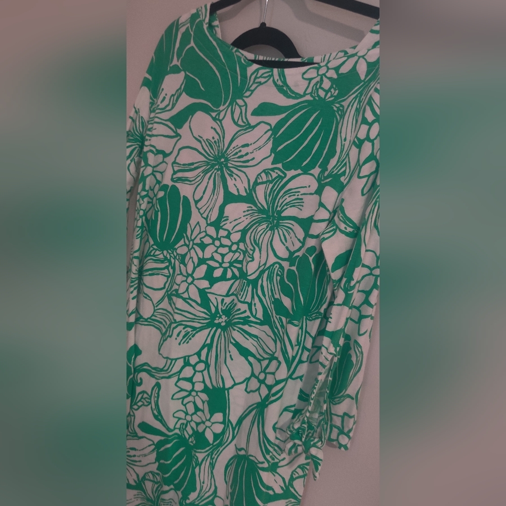Lilly Pulitzer Spearmint Oversized Green Floral Dress Sz L Kiss My Tulips - Picture 4 of 6